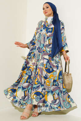 Karışık Desen Kat Salaş Elbise Lila 