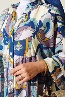 Karışık Desen Kat Salaş Elbise Lila - Tesettür Elbise