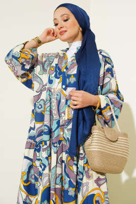 Karışık Desen Kat Salaş Elbise Lila - Tesettür Elbise