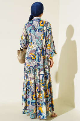 Karışık Desen Kat Salaş Elbise Lila - Tesettür Elbise