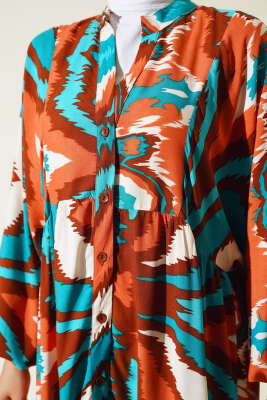 Karışık Desen Kat Salaş Elbise Taba - Tesettür Elbise