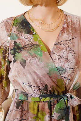 Karışık Desen Kruvaze Yaka Elbise Yeşil - Kadın Giyim Modelleri