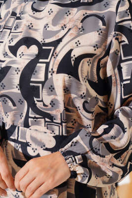 Karışık Desen Kuşaklı Elbise Siyah - Tesettür Elbise