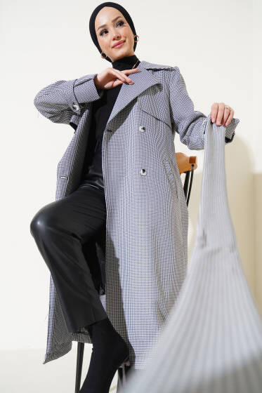 Karışık Desen Kuşaklı Kaban Beyaz - Kaban