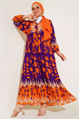 Karışık Desen Salaş Elbise Mor - Tesettür Elbise