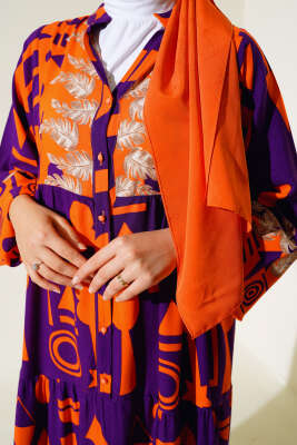 Karışık Desen Salaş Elbise Mor - Tesettür Elbise