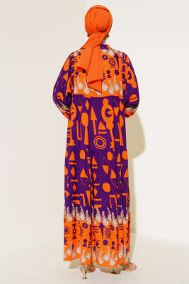 Karışık Desen Salaş Elbise Mor - Tesettür Elbise