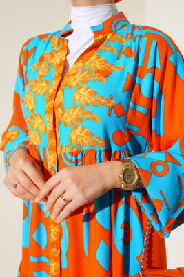 Karışık Desen Salaş Elbise Oranj - Tesettür Elbise