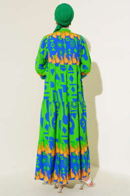 Karışık Desen Salaş Elbise Yeşil - Tesettür Elbise