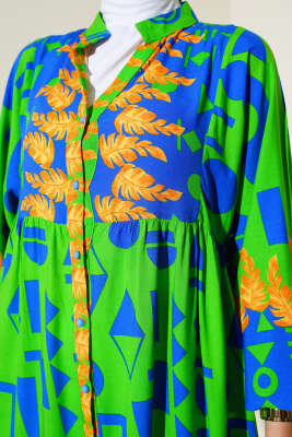 Karışık Desen Salaş Elbise Yeşil - Tesettür Elbise