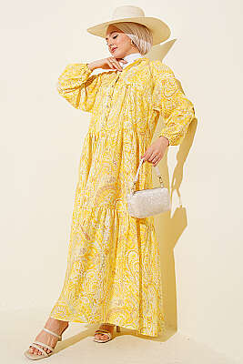 Karışık Desen Taş Düğmeli Elbise Asorti 1 - TABLO FASHİON