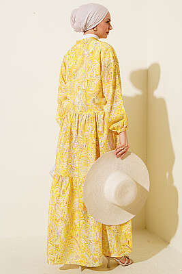 Karışık Desen Taş Düğmeli Elbise Asorti 1 - Elbise