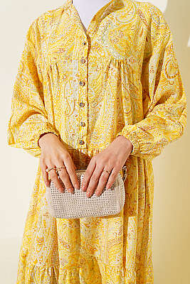 Karışık Desen Taş Düğmeli Elbise Asorti 1 - Elbise