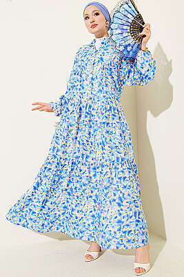 Karışık Desen Taş Düğmeli Elbise Asorti 10 - Elbise