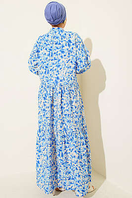 Karışık Desen Taş Düğmeli Elbise Asorti 10 - Elbise