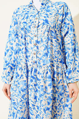 Karışık Desen Taş Düğmeli Elbise Asorti 10 - Elbise