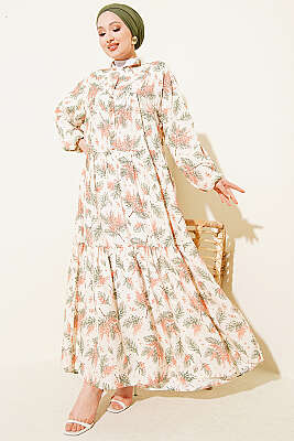 Karışık Desen Taş Düğmeli Elbise Asorti 11 