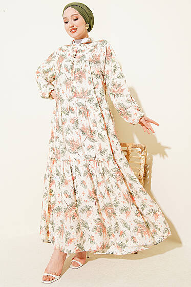 Karışık Desen Taş Düğmeli Elbise Asorti 11 - Elbise