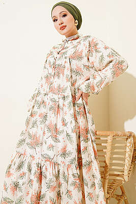 Karışık Desen Taş Düğmeli Elbise Asorti 11 - Elbise