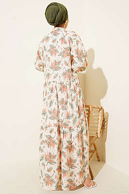 Karışık Desen Taş Düğmeli Elbise Asorti 11 - Elbise