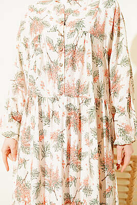 Karışık Desen Taş Düğmeli Elbise Asorti 11 - Elbise