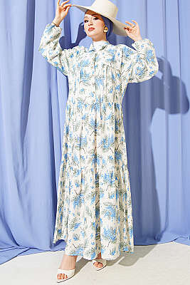 Karışık Desen Taş Düğmeli Elbise Asorti 12 - TABLO FASHİON