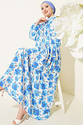 Karışık Desen Taş Düğmeli Elbise Asorti 13 - TABLO FASHİON