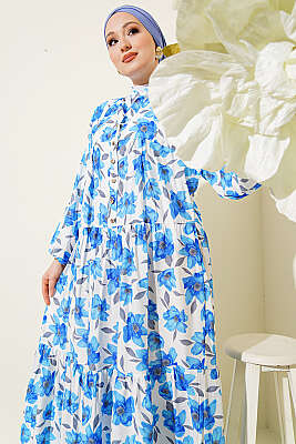 Karışık Desen Taş Düğmeli Elbise Asorti 13 - Elbise