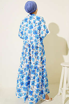 Karışık Desen Taş Düğmeli Elbise Asorti 13 - Elbise