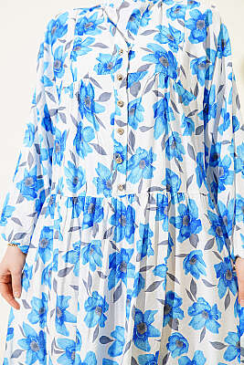 Karışık Desen Taş Düğmeli Elbise Asorti 13 - Elbise