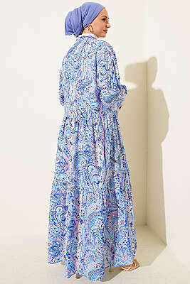 Karışık Desen Taş Düğmeli Elbise Asorti 14 - Elbise