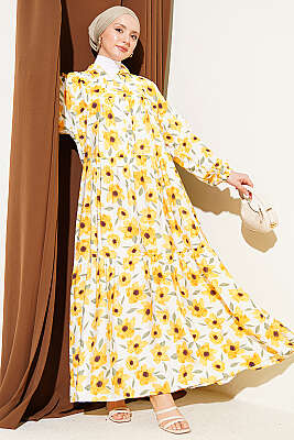 Karışık Desen Taş Düğmeli Elbise Asorti 15 - TABLO FASHİON