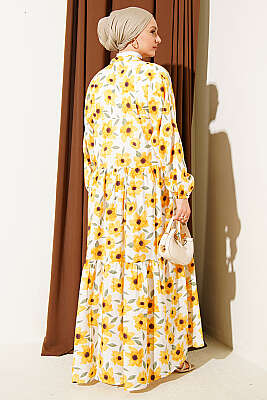 Karışık Desen Taş Düğmeli Elbise Asorti 15 - Elbise