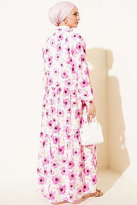 Karışık Desen Taş Düğmeli Elbise Asorti 16 - Elbise