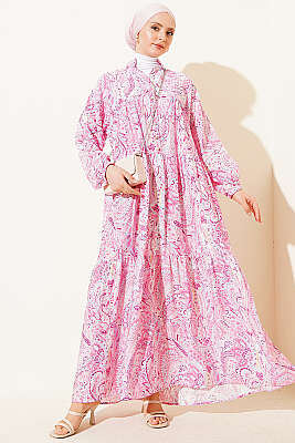 Karışık Desen Taş Düğmeli Elbise Asorti 2 - Elbise