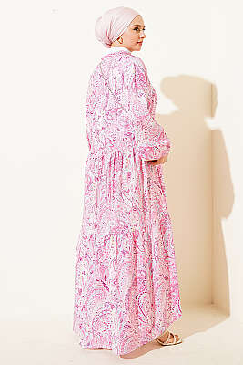 Karışık Desen Taş Düğmeli Elbise Asorti 2 - Elbise