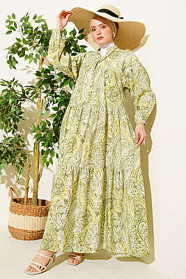 Karışık Desen Taş Düğmeli Elbise Asorti 3 - Elbise