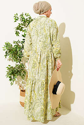 Karışık Desen Taş Düğmeli Elbise Asorti 3 - Elbise