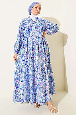 Karışık Desen Taş Düğmeli Elbise Asorti 4 - TABLO FASHİON