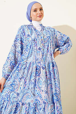 Karışık Desen Taş Düğmeli Elbise Asorti 4 - Elbise