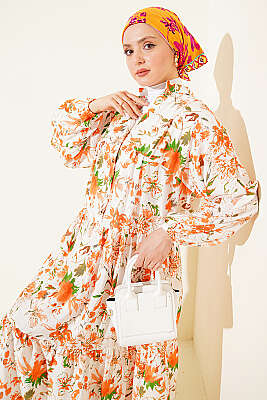 Karışık Desen Taş Düğmeli Elbise Asorti 5 - Elbise