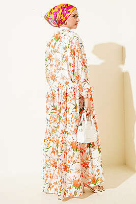 Karışık Desen Taş Düğmeli Elbise Asorti 5 - Elbise