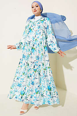 Karışık Desen Taş Düğmeli Elbise Asorti 6 - TABLO FASHİON