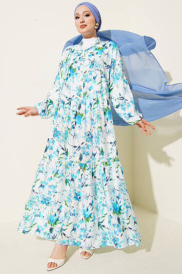 Karışık Desen Taş Düğmeli Elbise Asorti 6 - Elbise