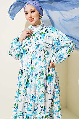 Karışık Desen Taş Düğmeli Elbise Asorti 6 - Elbise