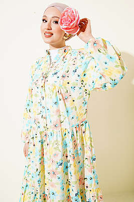 Karışık Desen Taş Düğmeli Elbise Asorti 7 - Elbise