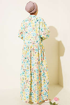 Karışık Desen Taş Düğmeli Elbise Asorti 7 - Elbise