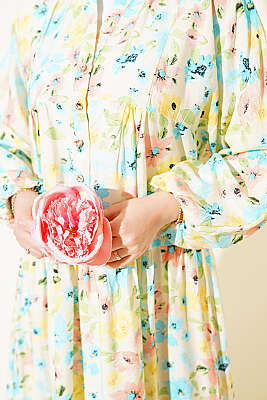 Karışık Desen Taş Düğmeli Elbise Asorti 7 - Elbise