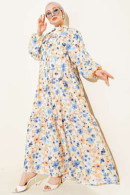 Karışık Desen Taş Düğmeli Elbise Asorti 8 - Elbise