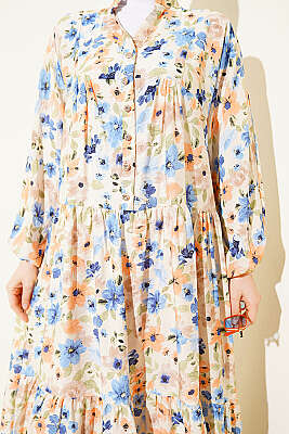 Karışık Desen Taş Düğmeli Elbise Asorti 8 - Elbise